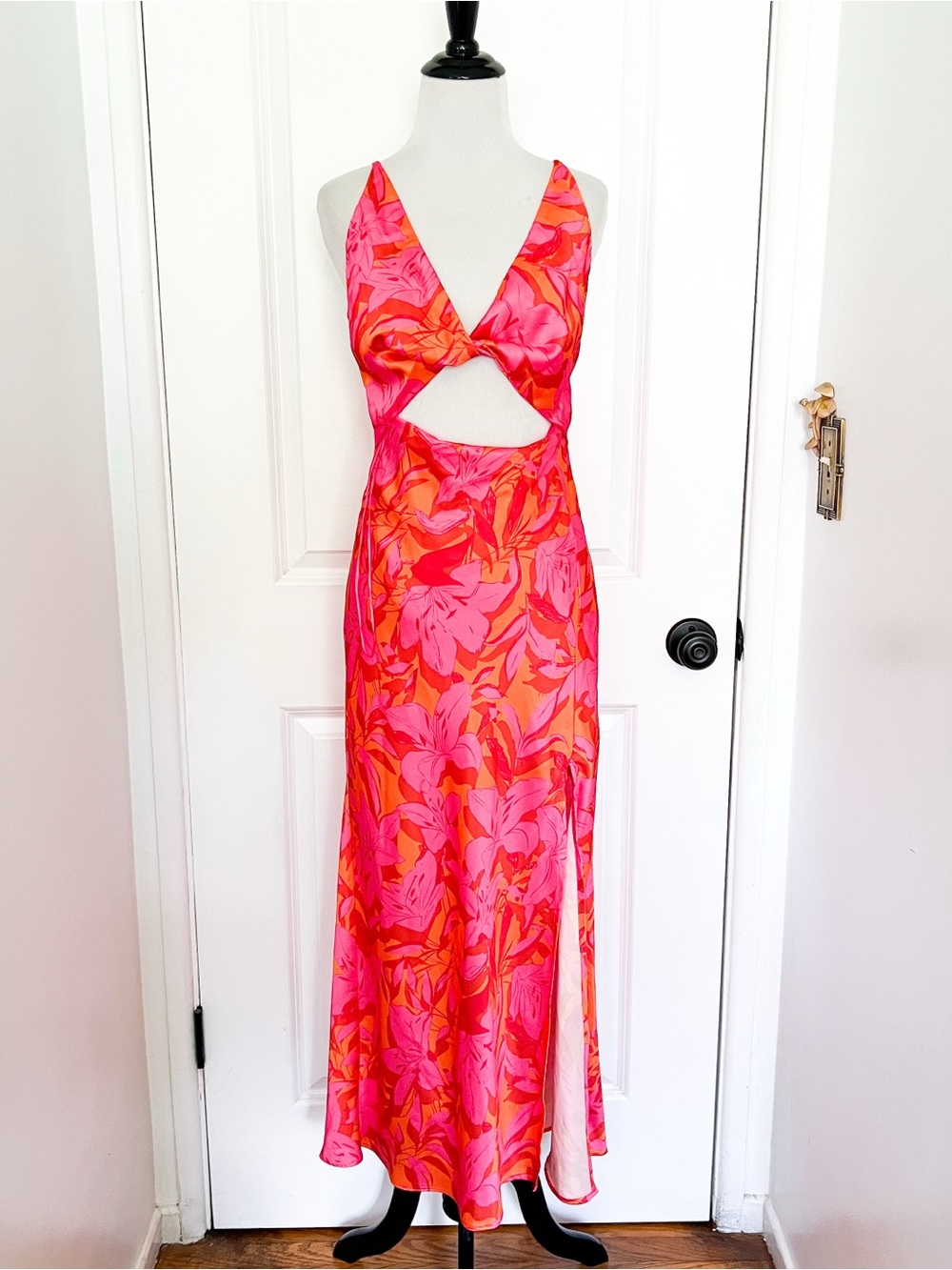 Fortunate One Vibrant Pink & Orange Floral Cutout Maxi Dress - Medium